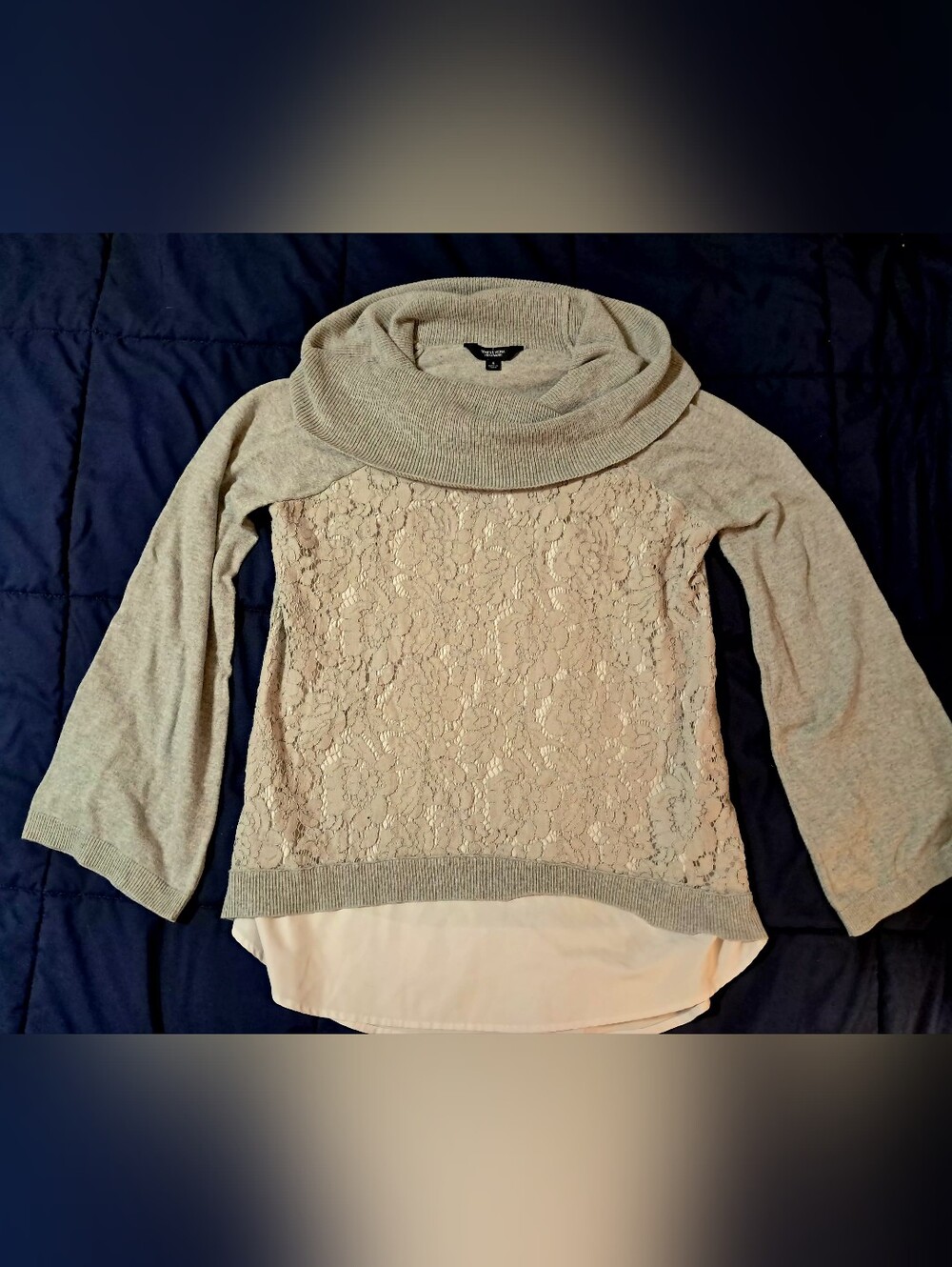 Simply Vera Vera Wang Gray Lace Cowl-Neck Sweater